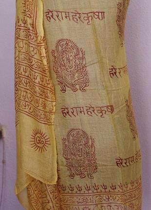 Хлопковый шарф парео с мантрами . ганеша . индия