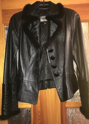 Шкіряна куртка-піджак, жакет з норкою
