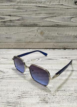 Солнцезащитные очки синие, унисекс в металлической оправе1 фото