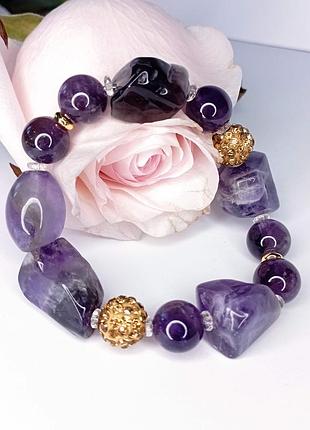 Браслет "інтуїція та розслабленість" аметист, гірський хришталь