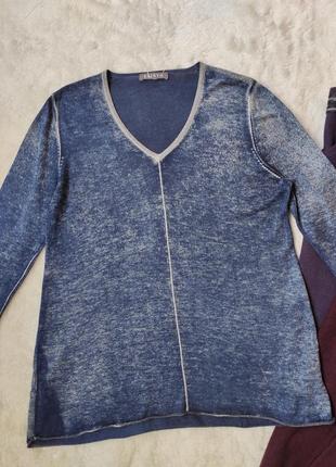 Синий тонкий свитер джемпер люкс реглан шелковый натуральный шелк кашемир лонгслив джинсовый принт2 фото