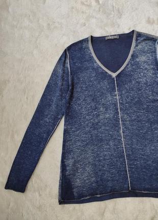 Синий тонкий свитер джемпер люкс реглан шелковый натуральный шелк кашемир лонгслив джинсовый принт3 фото
