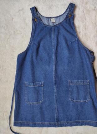 Синє джинсове плаття міні сарафан джинсовий для вагітних із кишенями поясом батал великого раза2 фото
