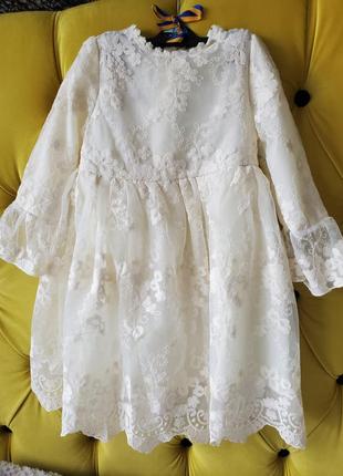Гарна дитяча мереживна святкова молочна сукня для дівчат на 5 6 7 років 122 128 134 на свято4 фото