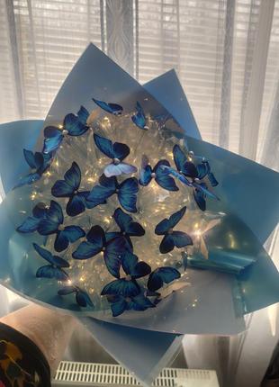 Букет з метеликами блакитний! подарунок.💐бабочки.4 фото