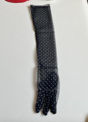 Кружевные черные перчатки тюлевые перчатки в капичке6 фото
