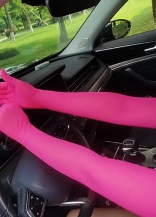 Обтягивающие облигающие перчатки сексуальные кружевные длинные сетчатые малиновые розовые фуксия из сетки фатин выше локтя
