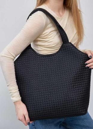 Плетена жіноча сумка з ручками класична містка, жіноча сумка-шопер екошкіра «тенсі»
