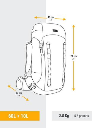 Жіночий туристичний рюкзак для трекінгу forclaz mt900 (60л + 10л) 71 x 45  x 37см бордовий2 фото