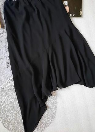 Стильная черная асимметричная шифоновая юбка с воланом №2322 фото