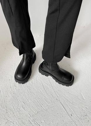 Кожаные ботинки ботфорты с квадратным носом на байке массивные высокие на рифленой подошве платформе7 фото