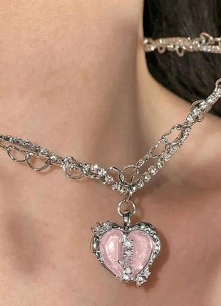 Багатошарове кольє кулон намисто підвіска підвіска ланцюг ланцюжок блискуче цирконієве намисто у вигляді серця з опалом чокери,  небесний камінь