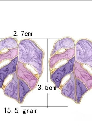 Сережки листки монстери емаль9 фото