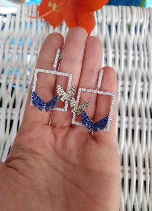 Великі квадратні вечірні сережки з метеликами1 фото