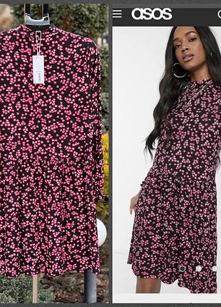 Asos стильне плаття сукня чорне в квітковий принт 14/l оригінал