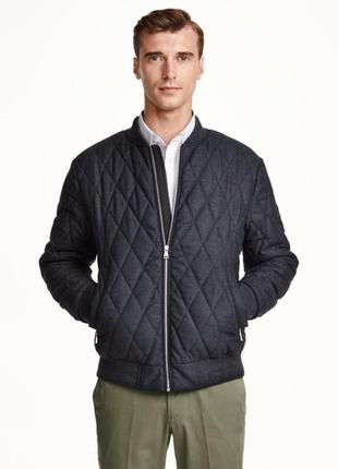 Стильная шерстяная куртка бомбер h&m padded wool bomber jacket navy blue