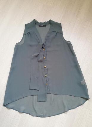 👑шикарная полупрозрачная блуза трапеция с бантом 👑 топ красивого серо-бирюзового оттенка9 фото
