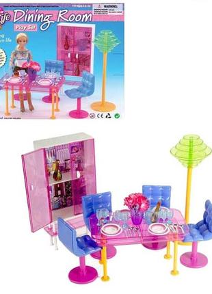 Мебель кукольная обеденная комната, стол, стулья, шкаф, gloria 29121 фото