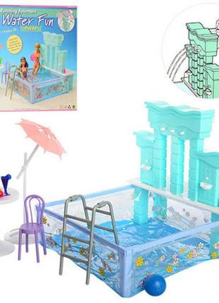 Мебель кукольная  2878 gloria "бассейн" бассейн, столик, стулья, зонт, посуда