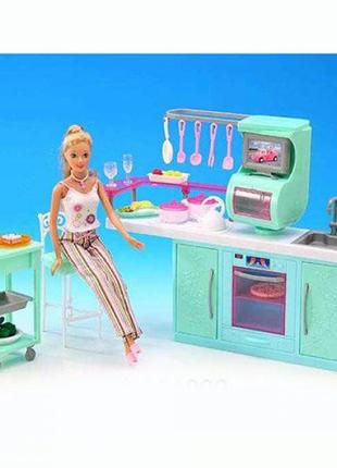 Мебель для кукол кухня, плита, духовка, мойка, стул, посудка для барби gloria 28162 фото