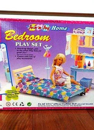Мебель кукольная для барби спальня, кровать, компьютер, стол, вешалки, шкаф, пуфик  gloria  210143 фото