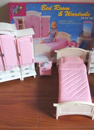 Кукольная мебель спальня для барби, кровать, шкаф, аксессуары. gloria 240143 фото