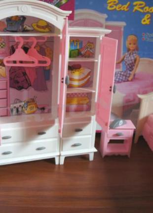 Кукольная мебель спальня для барби, кровать, шкаф, аксессуары. gloria 240144 фото