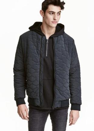 Стильная куртка бомбер h&amp;m quilted bomber jacket dark gray1 фото