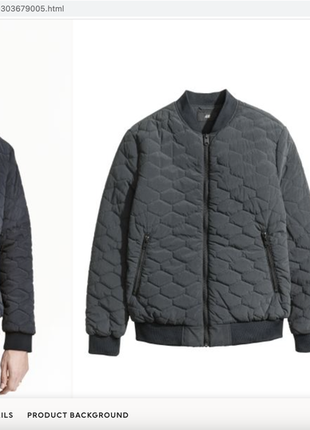 Стильна куртка бомбер h&m quilted bomber jacket dark gray3 фото