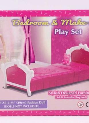 Мебель кукольная  спальня для барби, кровать 30 см, трюмо, стульчик, аксессуары  gloria 3014 т