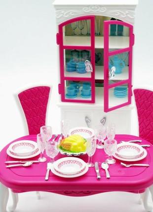 Набор кукольной мебели  столовая для барби, стол, стулья, шкаф, аксессуары gloria3 фото