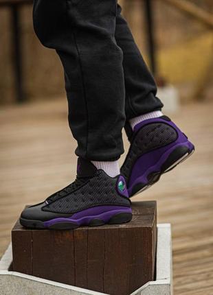 Мужские высокие кожаные кроссовки nike air jordan retro 13 black\purple#найк5 фото