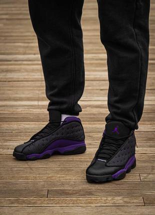 Мужские высокие кожаные кроссовки nike air jordan retro 13 black\purple#найк1 фото