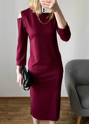 Бордова сукня міді із люрексом