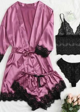 ⭐⭐⭐⭐⭐
піжамний комплект 4в1 халат із піжамою двійкою і трусиками a22513