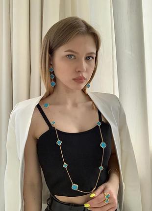 Сережки блакитні vancleef ванклиф срібло три квіточки