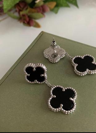 Сережки чорні vancleef ванклиф срібло дві квіточки