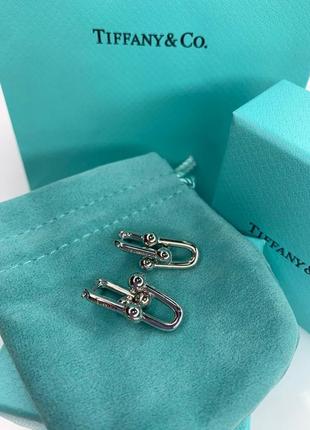 Брендовые серебристые серьги тиффани tiffany, родированое покрытие / упакованы в мешочек