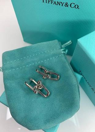 Брендовые серебристые серьги тиффани tiffany, родированое покрытие / упакованы в мешочек