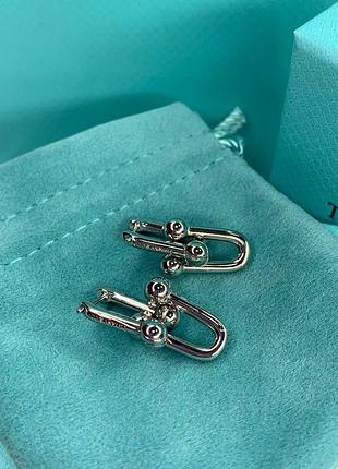 Брендовые серебристые серьги тиффани tiffany, родированое покрытие / упакованы в мешочек