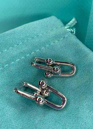 Брендовые серебристые серьги тиффани tiffany, родированое покрытие / упакованы в мешочек
