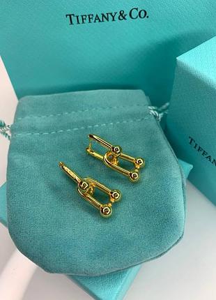Брендовые серьги тиффани tiffany, позолота, есть лого, люкс качество / упакованы в мешочек