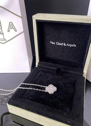 Брендовая серебряная подвеска с клевером с цирконами, серебро 925, люкс качество!