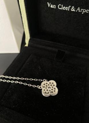 Брендовая серебряная подвеска с клевером с цирконами, серебро 925, люкс качество!