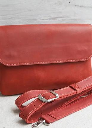 Жіноча маленька шкіряна сумка клатч крос-боді через плече з натуральної шкіри червона1 фото