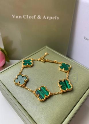 Браслет зелений vancleef ванклиф срібло з золотим покриттям