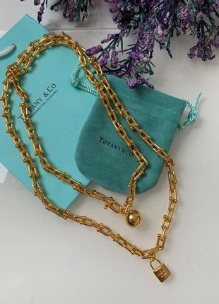 Длинная подвеска цепь крупные звенья тиффани tiffany с шариком, позолота 18 к / упакована в мешочек