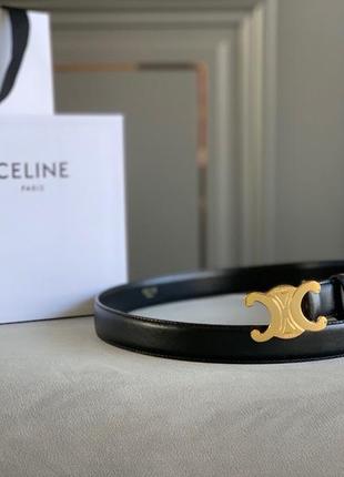 Женский черный кожаный ремень пояс triomphe belt сeline с бляхой логотипом селин4 фото