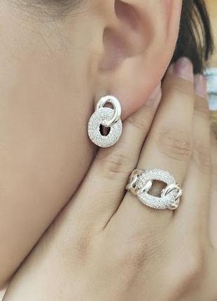 Серебряный комплект серьги и кольцо