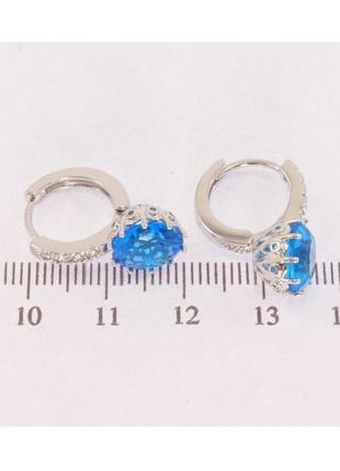 Серьги xuping родий колечки "голубые кристаллы на колечках с цирконием"3 фото